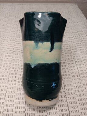 Handmade Artisan Pottery Fluted Edge 6" tall Stoneware Glazed Vase